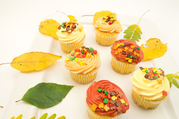 Cupcakes with autumn decoration