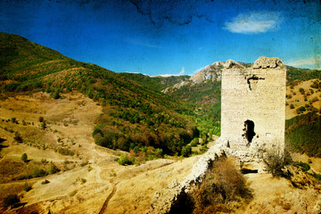 vintage photo of old castle ruins