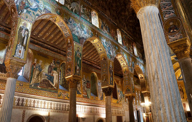 The decorated arches in the Palatine Chapel of Palermo in Sicily