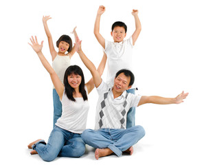 Asian family arms up