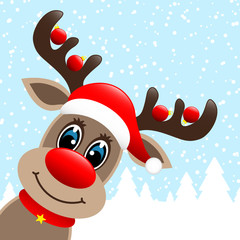 Rudolph 4 Christmas Balls Winter Forest Snowfall Diagonal