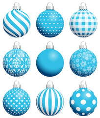9 Blue/White Christmas Balls Pattern Silver