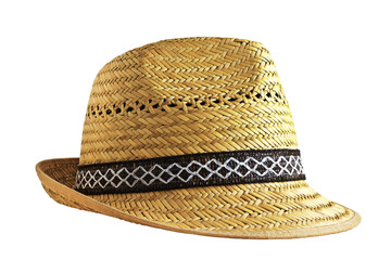 yellow wicker straw hat isolated on white background