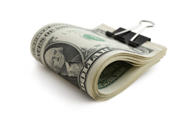 Pile of money  on white