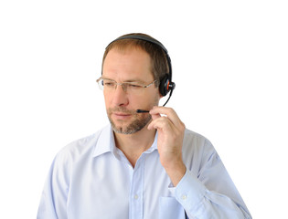 Portrait of phone operator isolated on white background