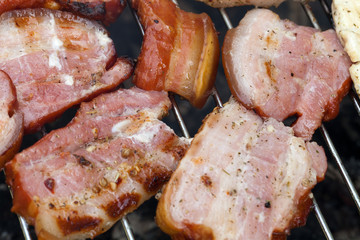 barbecue with delicious grilled meat on grill