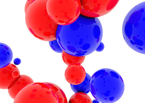 3d blue spheres and red glossy