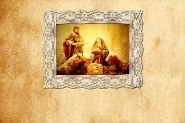 old Christmas card, holy family