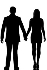 one lovers couple man and woman standing hand in hand