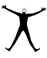 performer mime with mask happy saluting