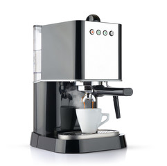 Coffee machine with a white cup, isolated path included