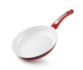 Red frying pan with nonstick coating