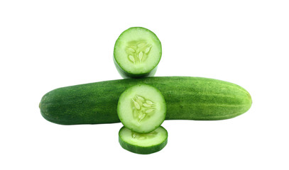 sliced cucumber isolated on white background