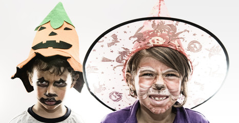 Trick or threat halloween masked children