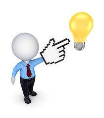 3d small person pointing to lamp.