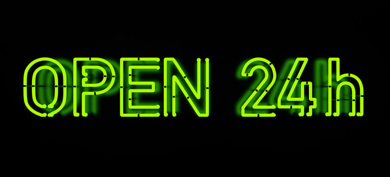 Open 24 - Neon Sign on black