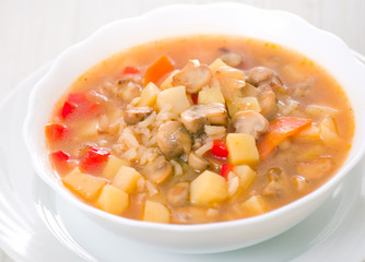 mushroom soup with potato and rice