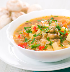 mushroom soup with potato and rice