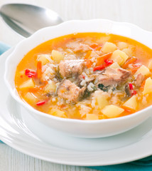 Fish soup with potato and rice