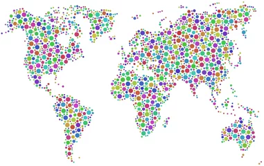 Weltkarte in einem Mosaik aus Harlekinkreisen © Idroslab