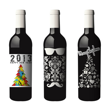 Three labeled wine bottles isolated