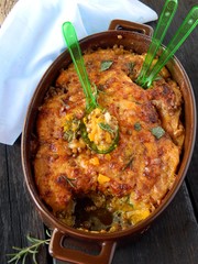 Baked beans and pumpkin with aromatic herbs