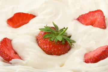 fresh strawberry in cream
