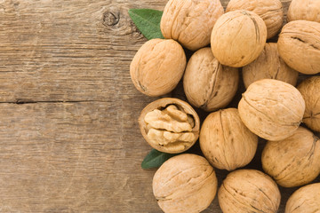 walnuts fruit on wood background