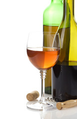 wine in glasses and bottle isolated on white