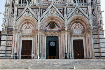 Detail of the Beautiful and Rich Facade of the Cathedral of Sien