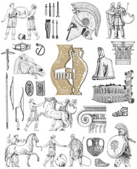 Old greek set illustration - obrazy, fototapety, plakaty