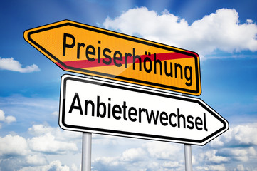 Wegweiser mit Preise und Anbieter