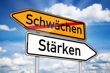 Obraz premium Wegweiser mit Schwächen und Stärken