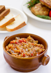 Eggplant caviar in the rustic bowl