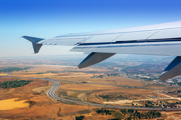 Airplane takeoff from Madrid barajas in Spain