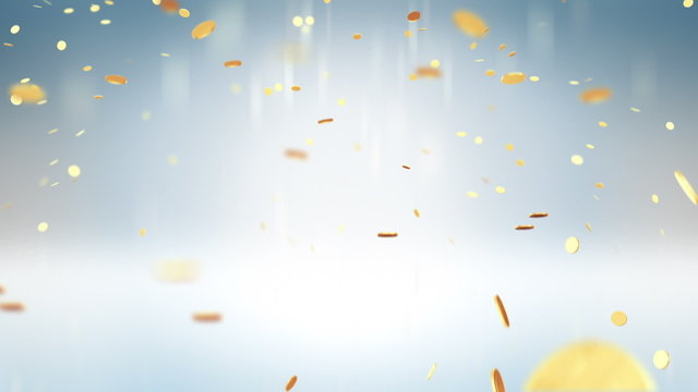 Gold Dollar coins falling from the sky