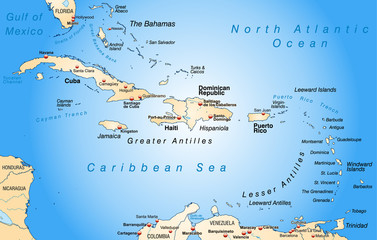 Umgebungskarte der Bahamas und Antillen