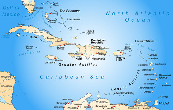 Umgebungskarte der Bahamas und Antillen