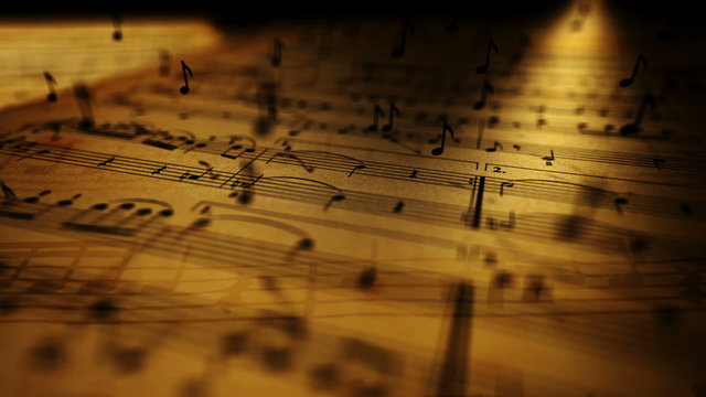 Abstract animated background with musical symbols and notes