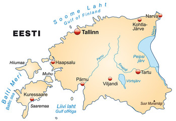 Map of Estonia with capitals