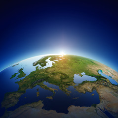Fototapeta premium Planet earth - Europe with sunrise