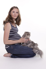Pregnant woman with persian cat