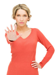 woman making stop gesture