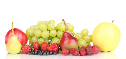 Mix of ripe sweet fruits and berries isolated on white
