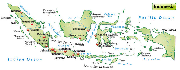 Übersichtskarte von Indonesien mit Orten