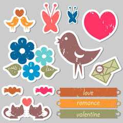 Set of romantic stickers for scrapbook