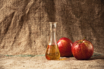 Apple brandy on table