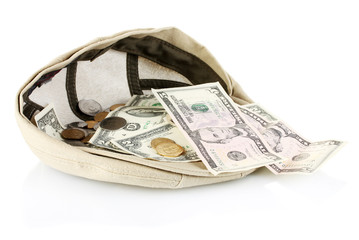 cap with money on a white background