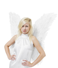 junge Frau (18) als Engel, fragender Blick