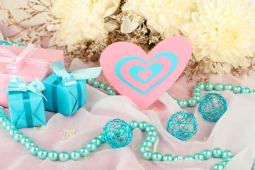 wedding invitations on decorated table close-up